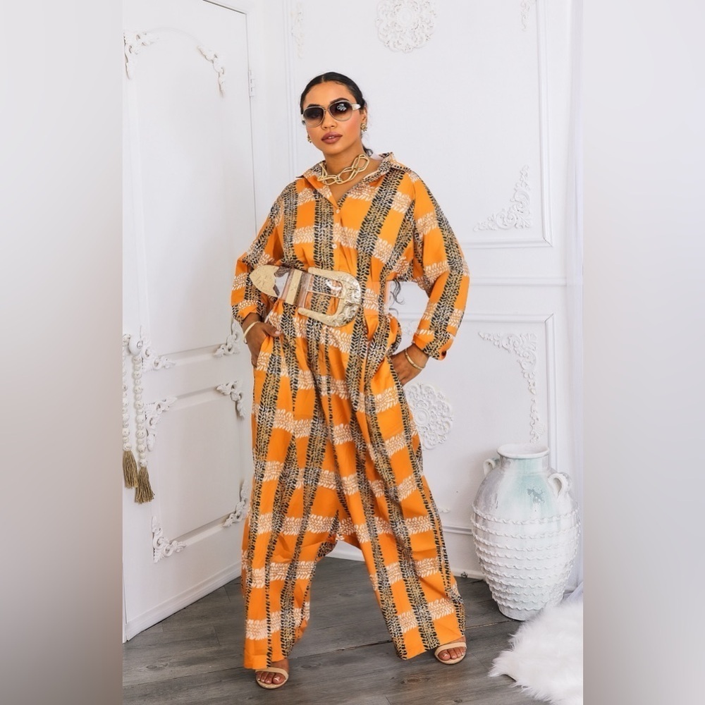Orange Plaid Jumpsuit - Picture 8 of 8